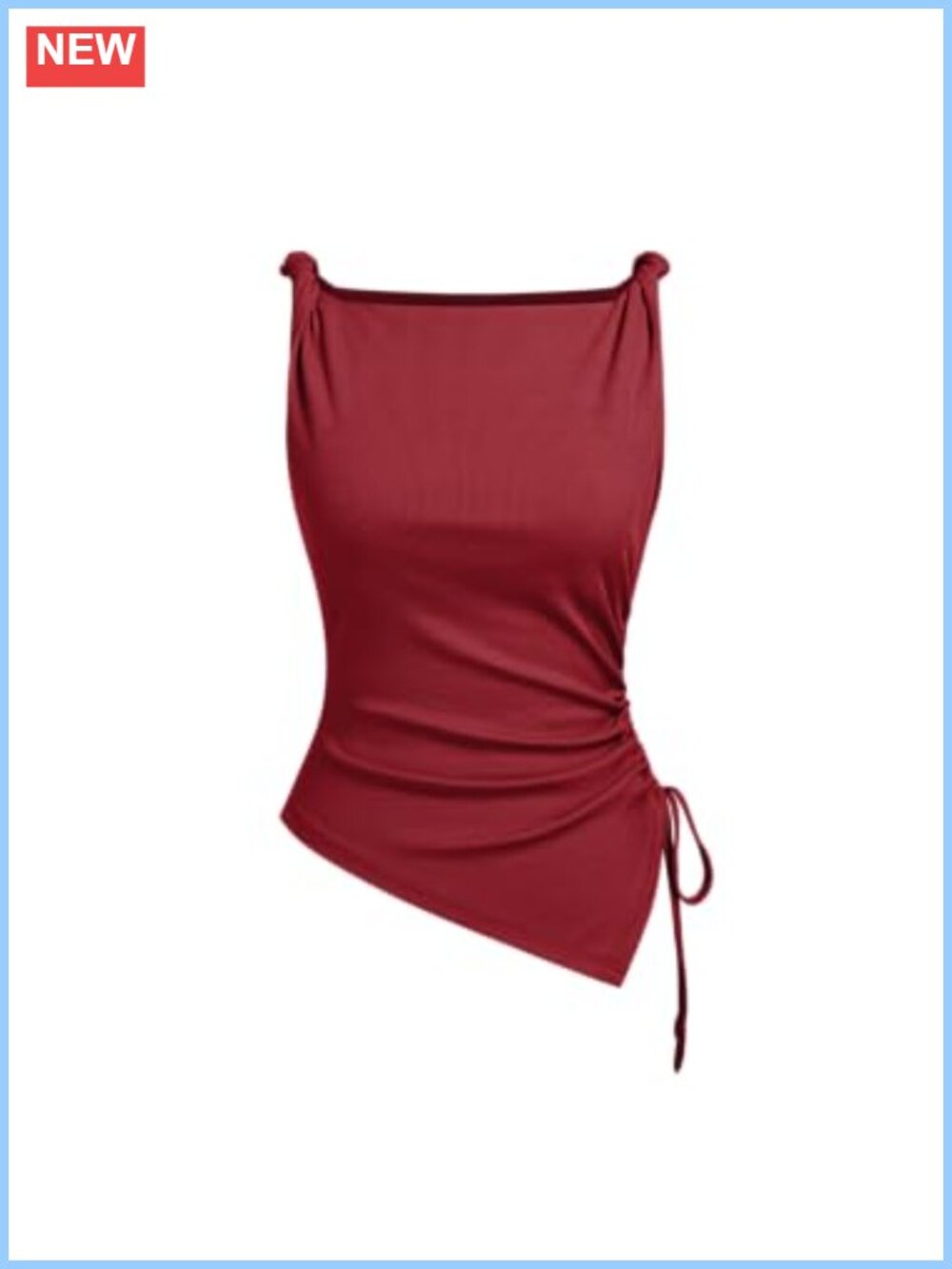 CIDER Womens Ruched Crop Top Asymmetrical Boat Neck Sleeveless Shirt